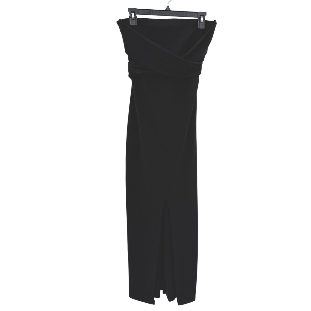 Lulus Black Strapless Tie Back Criss Cross Front Slit Maxi Dress Formal Gown M